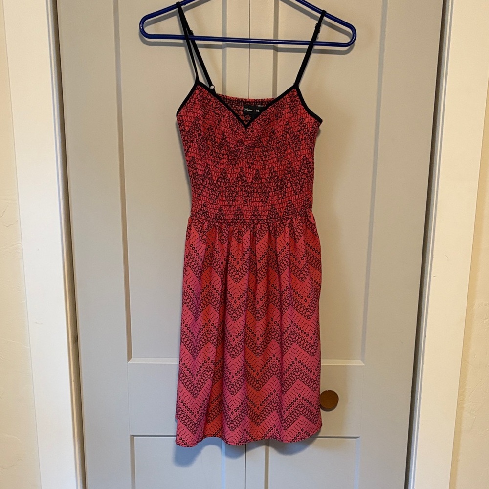 Elegant Pink and Black Chevron Midi Dress